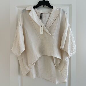 NWT Anthropologie White Textured V-Neck Collared Blouse Size Medium